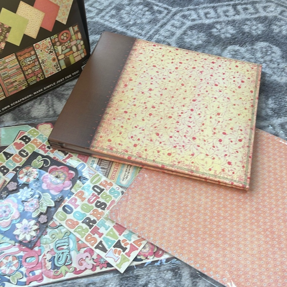 Vintage 12x12 Scrapbook, Comes in Box with Paper and Decorating Stickers